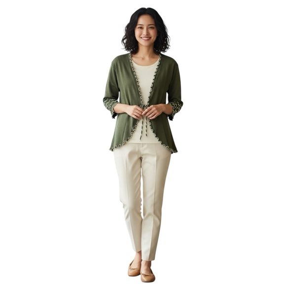 Laura Hlavac Olive Ruffled Cardigan Duster Size Small - Picture 2 of 13